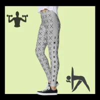 Greyscale modern minimalistic pattern and text on leggings