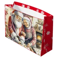 Mr and Mrs Claus Baking Cookies Christmas Large Gift Bag
