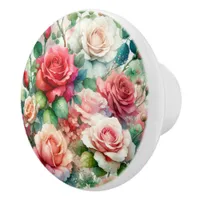 Whimsical Rose Pattern Ceramic Knob