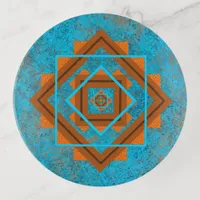 Southwest Mountain Peaks Turquoise Geometric Trinket Tray