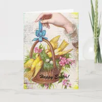 Yellow Birds in a Basket, Easter Holiday Card