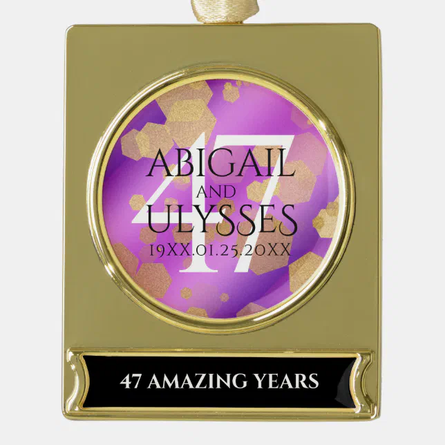 Elegant 47th Amethyst Wedding Anniversary Gold Plated Banner Ornament