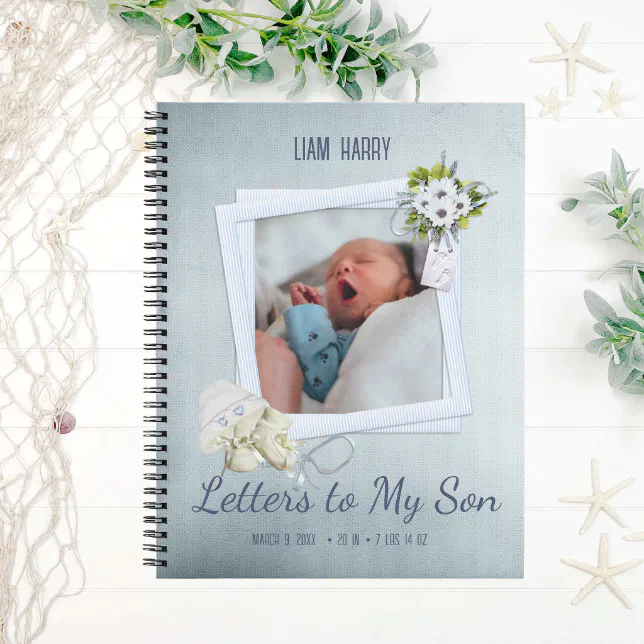 Cute Blue Photo Letters to my Son Keepsake Notebook