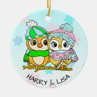 Personalized Owl Couple Christmas Ceramic Ornament