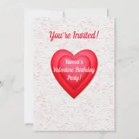 Valentine Birthday Fancy Red Hearts Personalized Invitation