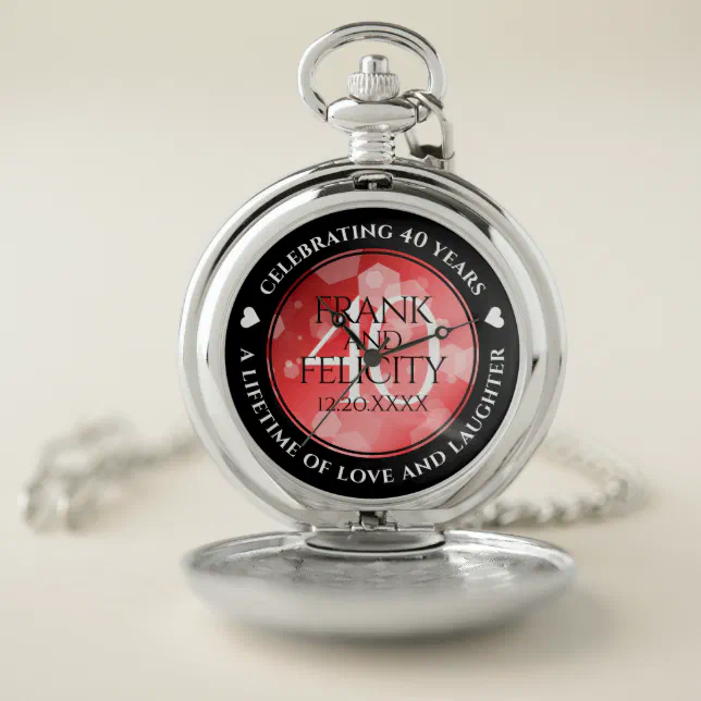 Elegant 40th Ruby Wedding Anniversary Celebration Pocket Watch