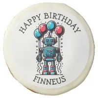 Robot Themed Boy's Happy Birthday Sugar Cookie