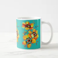 Elegant Orange Flowers - Aqua Coffee Mug