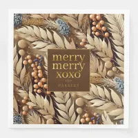 Earth Tones Christmas Merry Pattern#21 ID1009 Paper Dinner Napkins