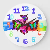 Gorgeous Summer Butterflies Artwork Rainbow Colors Large Clock