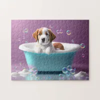 Cute puppy in a bathtub with bubbles, kids  jigsaw puzzle