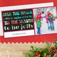 Deck the Halls Colorful Letters 1 Photo Christmas Holiday Card