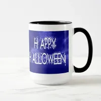 Nighttime Blue Happy Halloween Text Mug