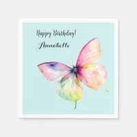 Delicate Pink Butterfly in Pastel Rainbow Colors Napkins