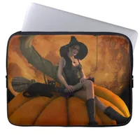 Witch and Cat on Giant Pumpkin  Laptop Sleeve