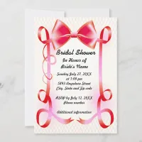 Red Bow and Ribbon Border Bridal Shower Invite