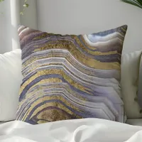 Gray And Gold Agate Gemstone Geode Modern Trendy Throw Pillow