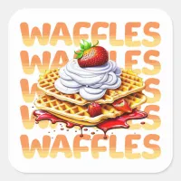 Stack of Waffles Covered in Strawberries Square Sticker