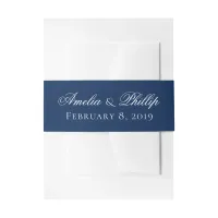 Elegant Navy Blue and White Wedding Invite Bands Invitation Belly Band