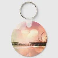 Santa Monica Pier - Sparkling Pink Photo Edit Keychain