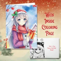 Personalized Anime Girl Coloring Page Christmas Card