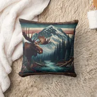 Majestic Moose in Scenic Mountain Landscape Throw Pillow