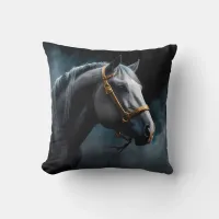 Horse on a black backgroung with blue tints  throw pillow