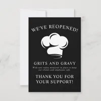 Restaurant Black White Chef Hat Covid Reopening Thank You Card