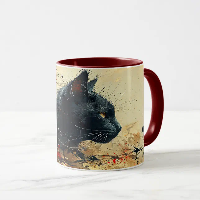 Back cat abstract painting mug