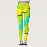 Lime Green, Teal and Yellow Leggings