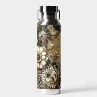 Vintage Gold Steampunk Metal Gears and Flowers Water Bottle