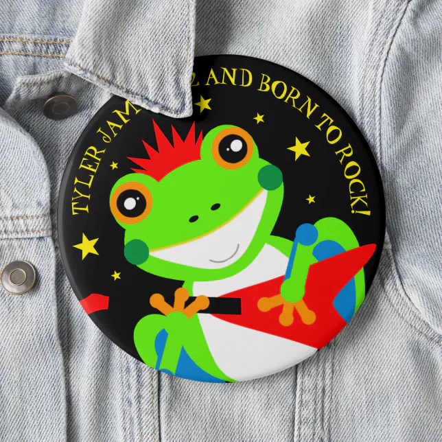 Rockin' Birthday Tree Frog with Red Guitar Button