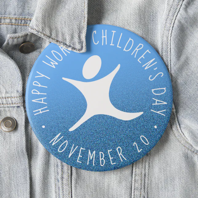 Happy World Children's Day Blue Glitter Button