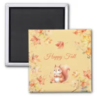 Happy Fall Squirrel in Leaves Magnet