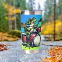 Funny Cartoon Frog Playing the Drums Insulated Tumbler