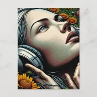 Thinking About You | Woman with Headphones Postcard