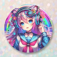 Glitchcore Colorful Anime Girl Artwork  Classic Round Sticker