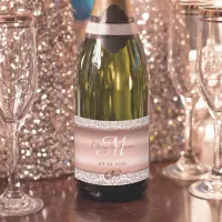 Rose Gold Damask Monogram Wedding Sparkling Wine Label