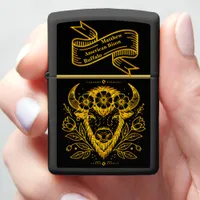 Gold Floral Bold Bison Art With Detail Zippo Lighter