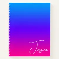 Aqua Blue Violet Purple and Hot Pink Ombre Notebook