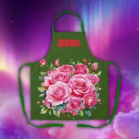 Monogrammed Name Pink Roses | Apron