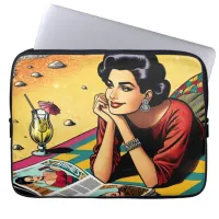 Retro Lady at Beach Daydreaming about Fashion Laptop Sleeve