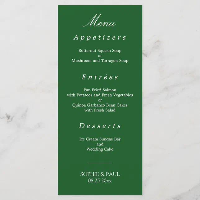 Elegant Dark Green Wedding Menu