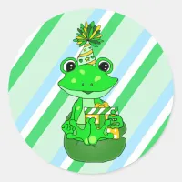 Whimsical Frog on Lily pad Birthday Classic Round Sticker