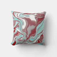Teal, Burgundy, Red and White Marble Swirls   Throw Pillow