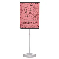 Cat Doodles, Funny Black and White Kitties Pattern Table Lamp