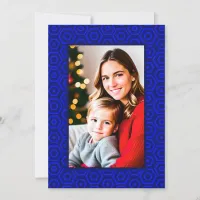 Letter on Back Blue Hexagon-Framed Photo Holiday Card