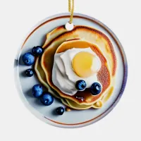 Blueberry Pancakes and Fried Egg Pun Christmas  Ceramic Ornament