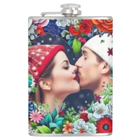 Add Your Picture | Floral Heart Frame Flask