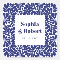 Mexican Blue Talavera Wedding Square Sticker